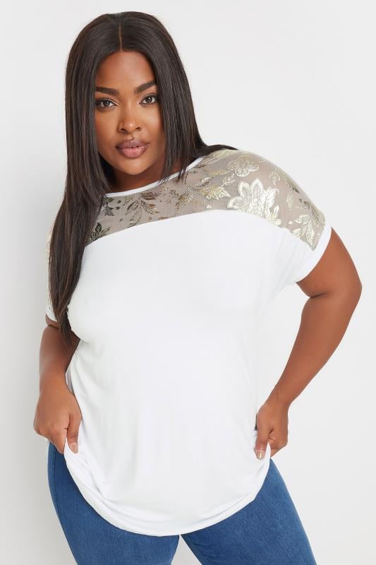 YOURS Plus Size White Foil Floral Print Top | Yours Clothing  2