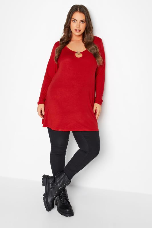 LIMITED COLLECTION Plus Size Red Heart Trim Cut Out Top | Yours Clothing 2