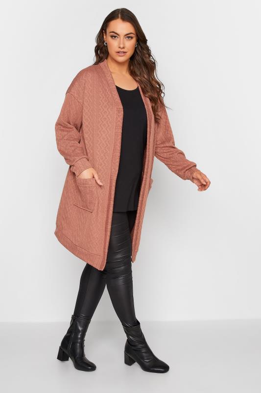 YOURS LUXURY Plus Size Pink Soft Touch Cable Knit Cardigan | Yours Clothing 3
