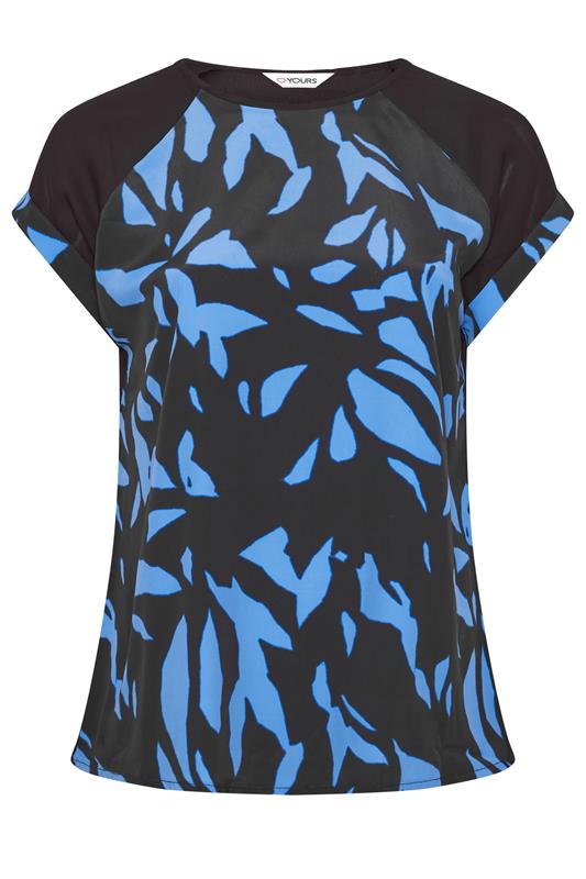 YOURS Plus Size Blue Abstract Contrast Sleeve Top | Yours Clothing 5