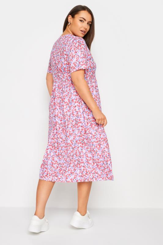 YOURS Plus Size White & Pink Ditsy Floral Pure Cotton Midaxi Dress | Yours Clothing 3