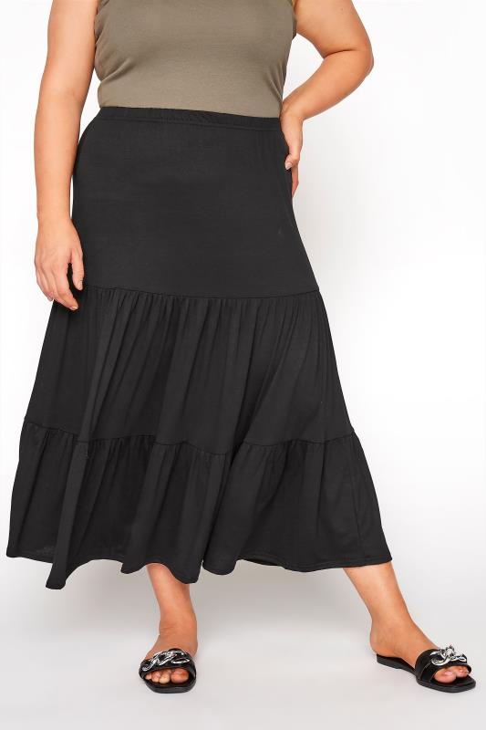 Curve Black Jersey Tiered Maxi Skirt_B.jpg