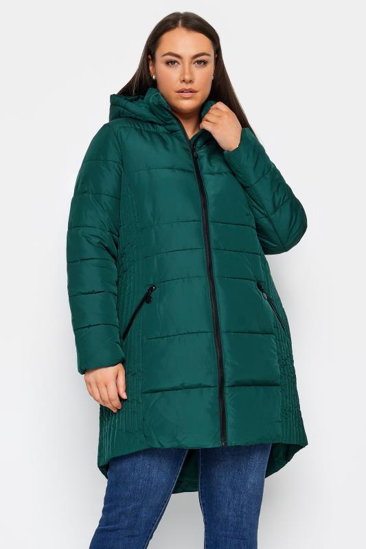 Plus Size  Evans Green Puffer Midi Coat