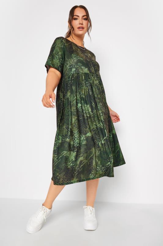  Grande Taille LIMITED COLLECTION Curve Green Animal Print Smock Midaxi Dress