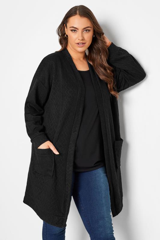 YOURS LUXURY Plus Size Black Soft Touch Cable Knit Cardigan | Yours Clothing 2