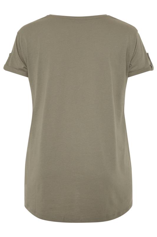 Khaki Green Pocket Dipped Hem T-Shirt | Yours Clothing 6
