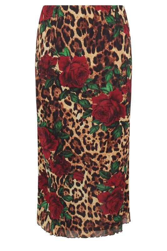 LIMITED COLLECTION Plus Size Brown Leopard Print Rose Maxi Skirt | Yours Clothing 5