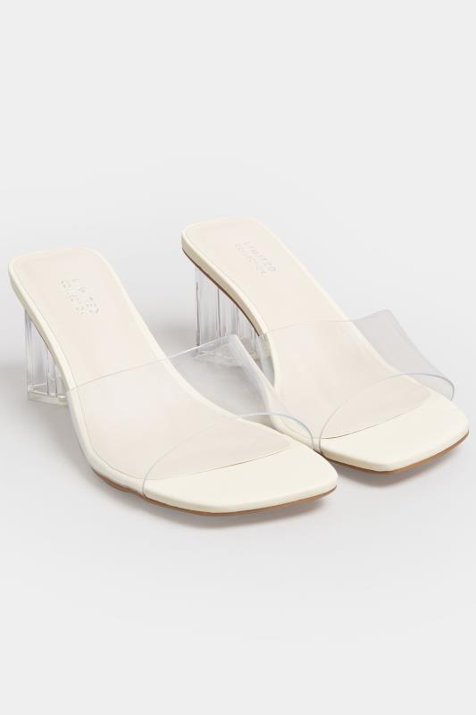 LIMITED COLLECTION White & Clear Block Heel Mules In Extra Wide EEE Fit | Yours Clothing 1