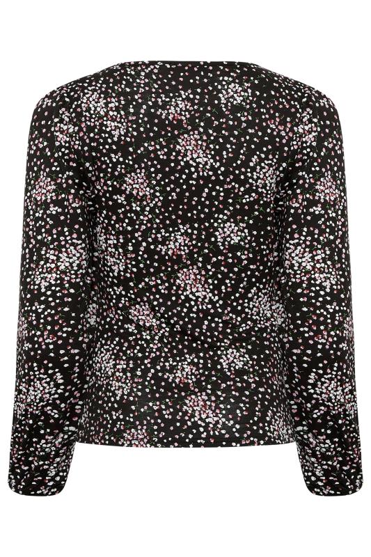 Petite Womens Black & Pink Floral Long Sleeve Top | PixieGirl 7