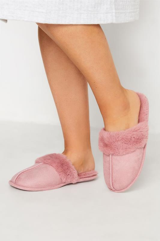 Pink Fur Cuff Mule Slippers In Extra Wide Fit_M.jpg