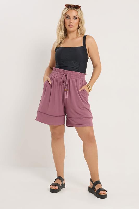 YOURS Plus Size Pink Ladder Insert Shorts | Yours Clothing 2