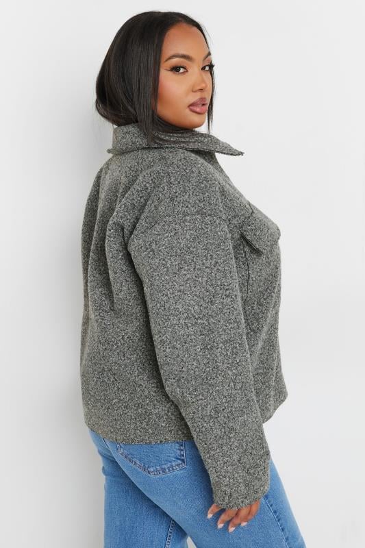 YOURS Plus Size Grey Cropped Boucle Jacket Yours Clothing