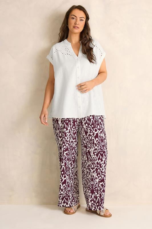 EVANS Plus Size White Embroidered Shoulder Linen Blend Shirt | Evans 1