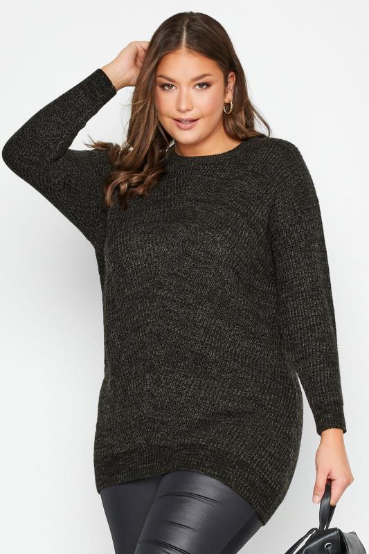 Plus Size  Curve Charcoal Grey Twist Essential Knitted Jumper