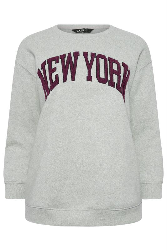 YOURS Plus Size Light Grey 'New York' Embroidered Slogan Sweatshirt | Yours Clothing 5