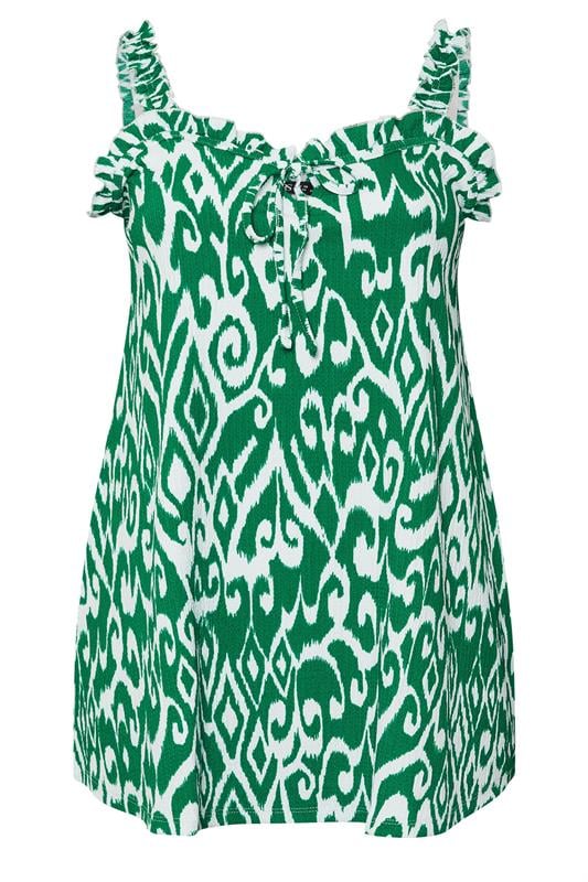 YOURS Plus Size Green Abstract Frill Vest Top | Yours Clothing 5