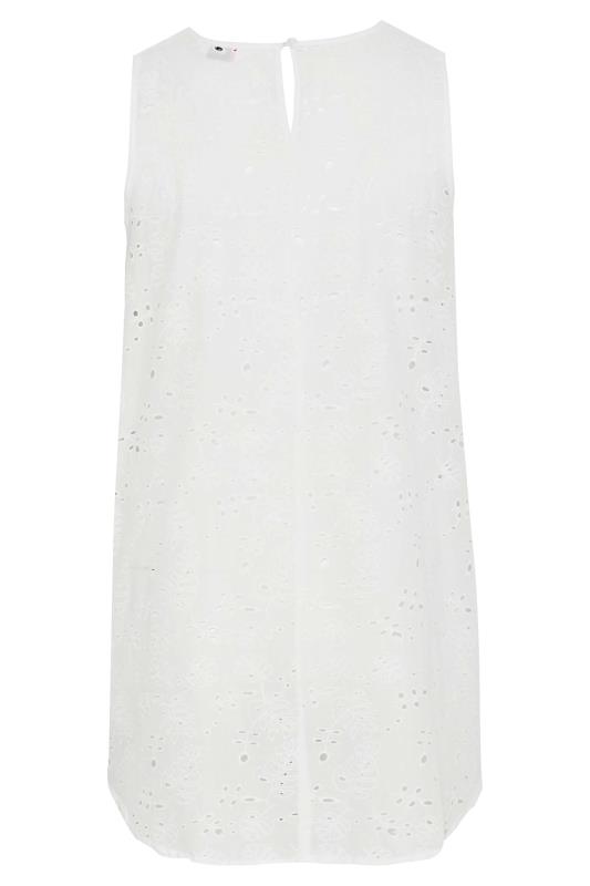 Plus Size White Broderie Anglaise Dipped Hemline Vest Top | Yours Clothing 6