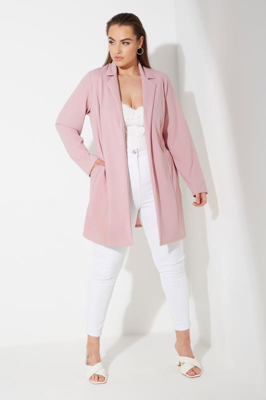 YOURS Curve Plus Size Dusky Pink Longline Blazer | Yours Clothing  6