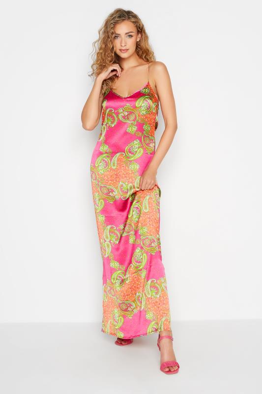 LTS Tall Women's Pink Paisley Print Satin Slip Cami Dress | Long Tall Sally 1