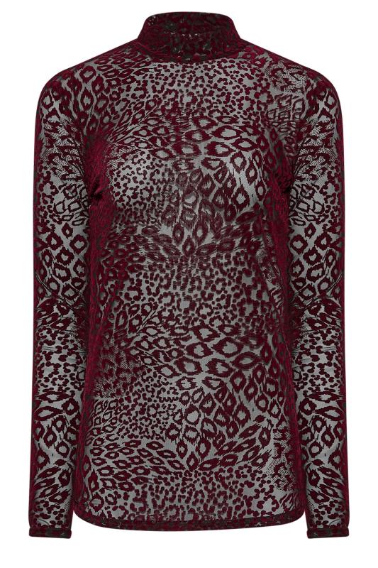 LTS Tall Women's Burgundy Red Leopard Print Mesh Top | Long Tall Sally 6