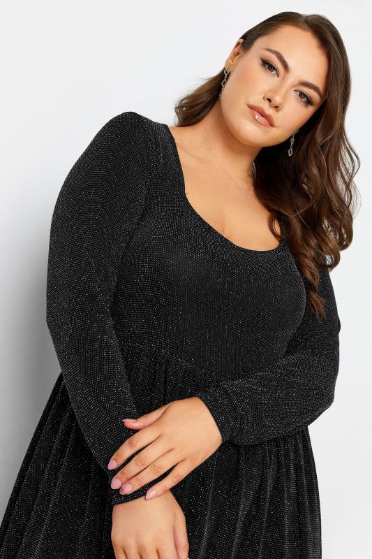 LIMITED COLLECTION Plus Size Black & Silver Glitter Sweetheart Neck Dress | Yours Clothing 4