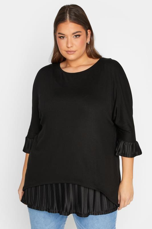 YOURS LUXURY Plus Size Curve Black Double Layer Pleated Blouse | Yours Clothing  1