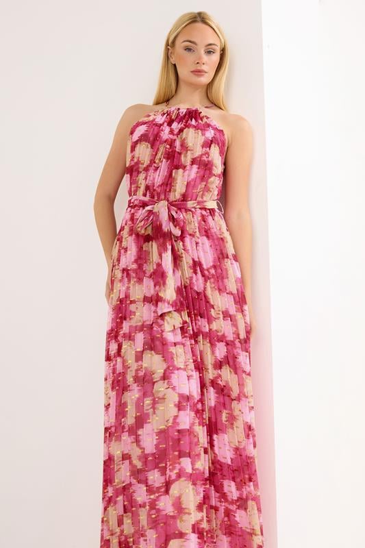 STAR Pink Blurred Abstract Metallic Pleated Dress | StarByJM 1