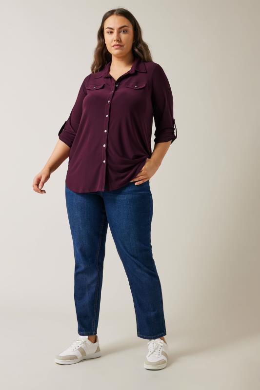 EVANS Plus Size Burgundy Red Tab Sleeve Blouse | Evans  2