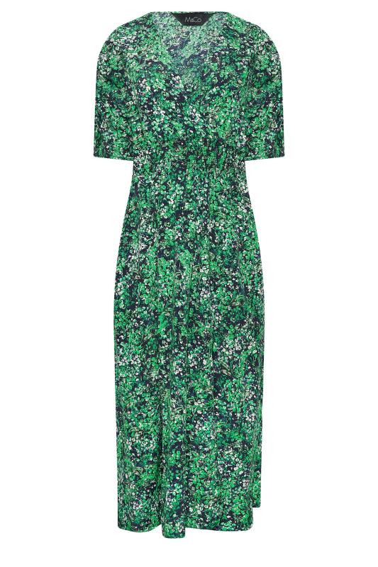 M&Co Green Floral Print Shirred Waist Midi Dress | M&Co