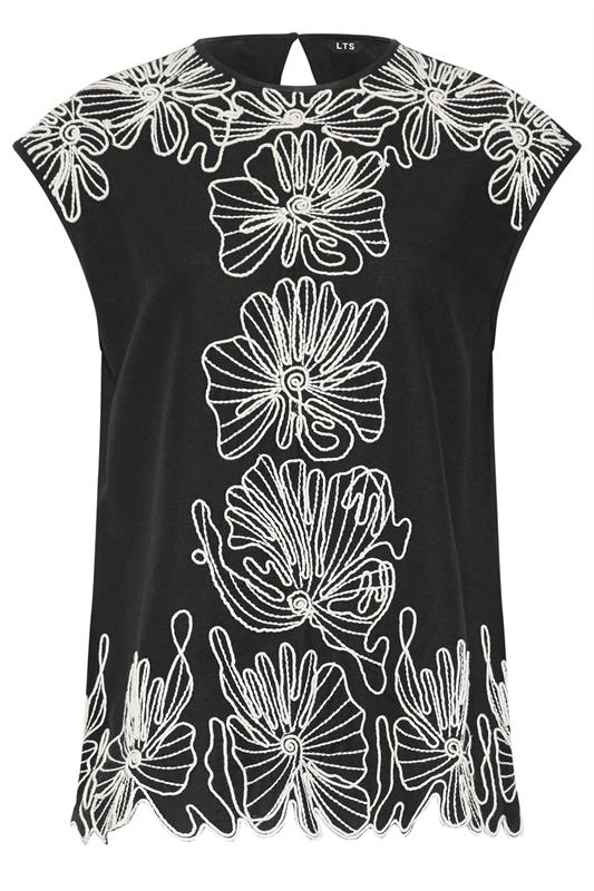 LTS Tall Women's Black Floral Embroidered Linen Top | Long Tall Sally 6