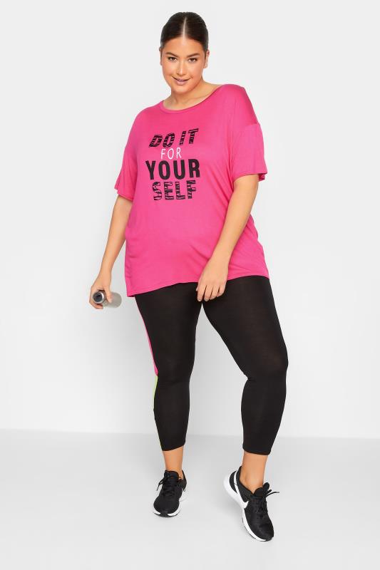 YOURS ACTIVE Plus Size Pink 'Do It For Yourself' Slogan T-Shirt | Yours Clothing | Yours Clothing 3