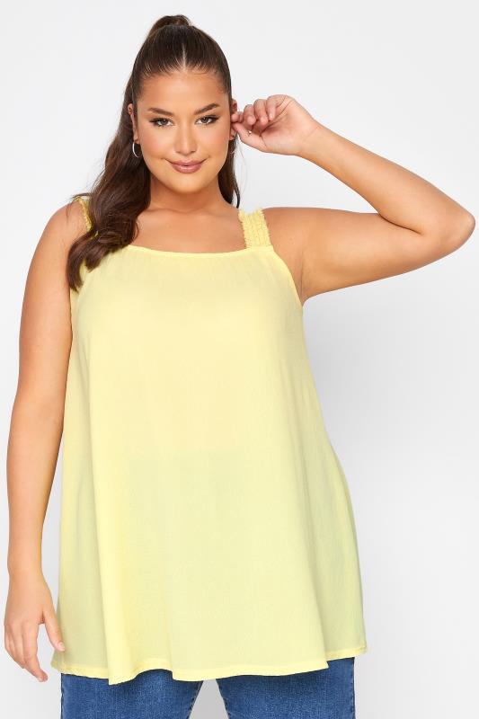 LIMITED COLLECTION Curve Yellow Shirred Strap Vest Top_A.jpg