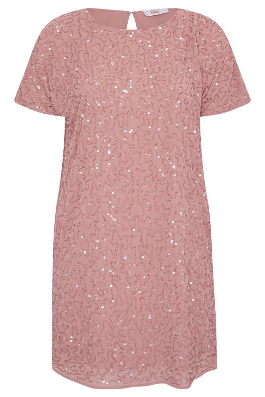 LUXE Plus Size Light Pink Sequin Hand Embellished Cape Dress | Yours Clothing 6