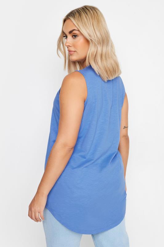 YOURS Plus Size Blue Pintuck Henley Vest Top | Yours Clothing 3
