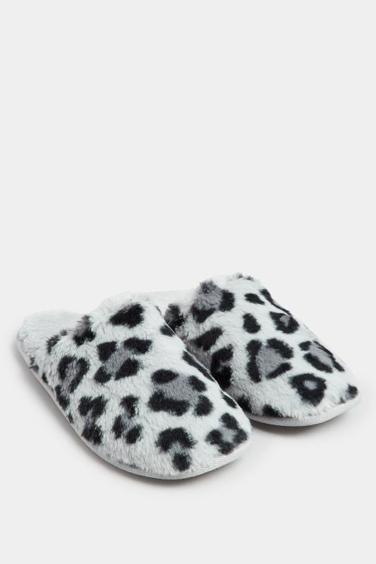 Grey Leopard Print Mule Slippers In Wide E Fit | Yours Clothing 2