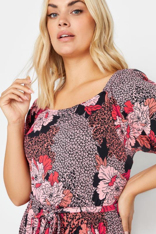 YOURS Plus Size Pink Floral Print Tiered Maxi Dress | Yours Clothing 4