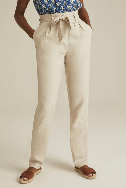 Cream Belted Paperbag Waist Linen Trousers_1.jpg