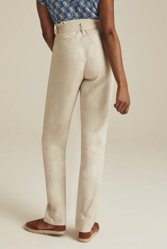 Tall Cream Belted Paperbag Waist Linen Trousers 3