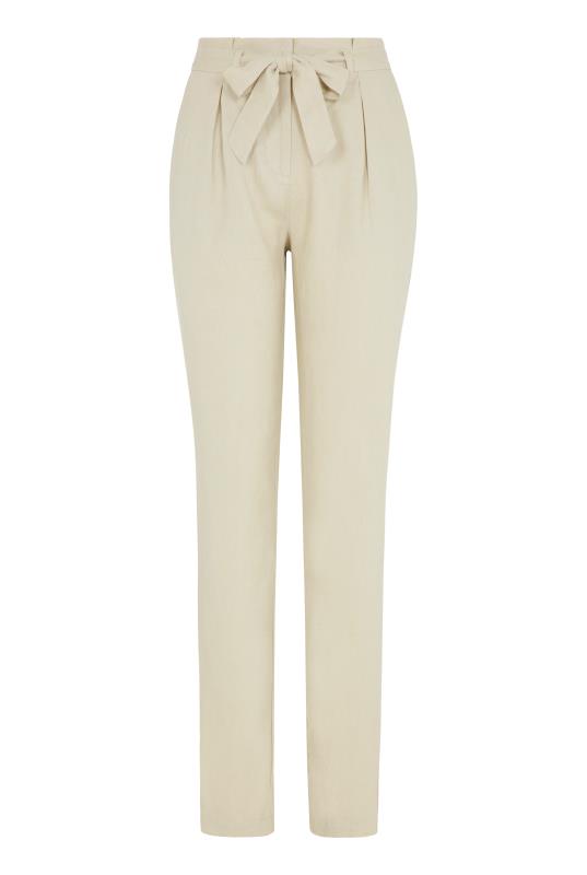Cream Belted Paperbag Waist Linen Trousers_4.jpg