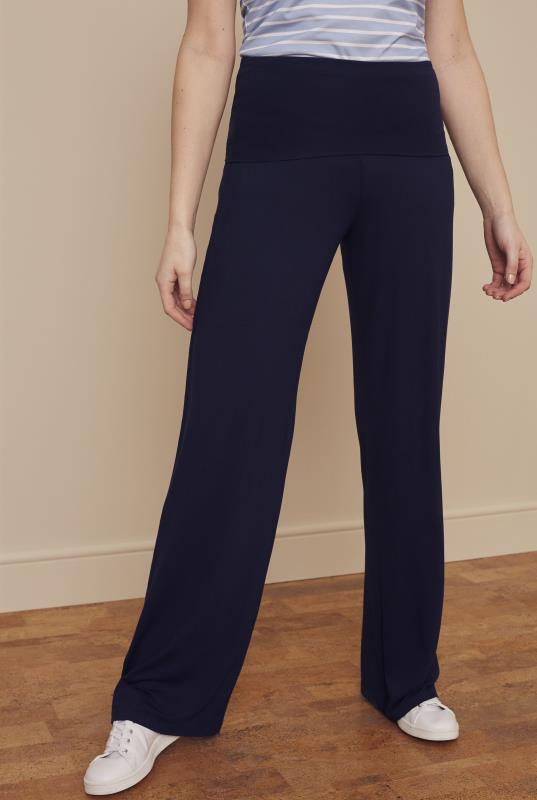 Black Wide Leg Pull On Stretch Jersey Yoga Trousers plus 