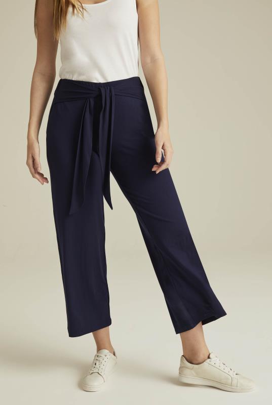 Navy Jersey Wide Leg Crop Trouser | Long Tall Sally