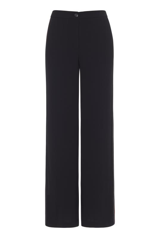 black wide leg trousers with side stripe