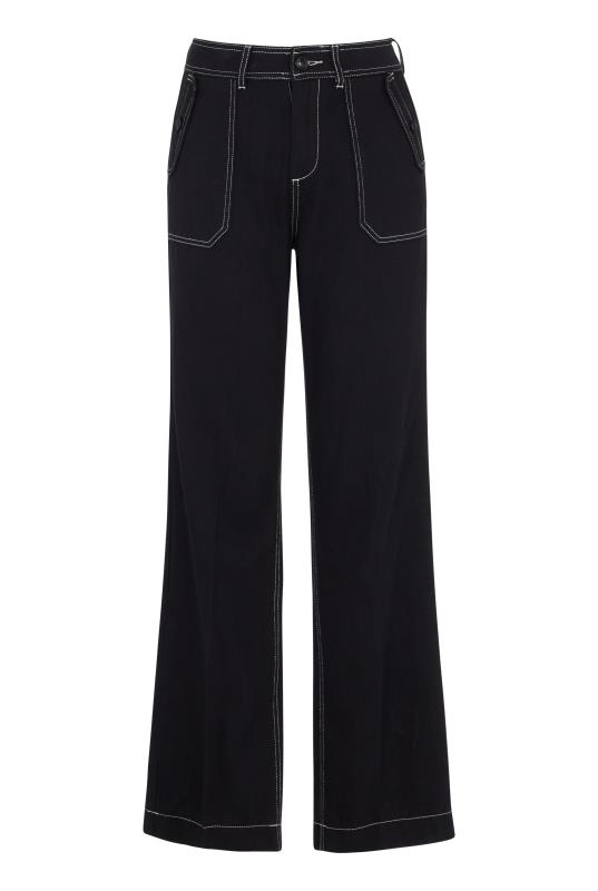 Black Cotton Twill Wide Leg Trousers | Long Tall Sally
