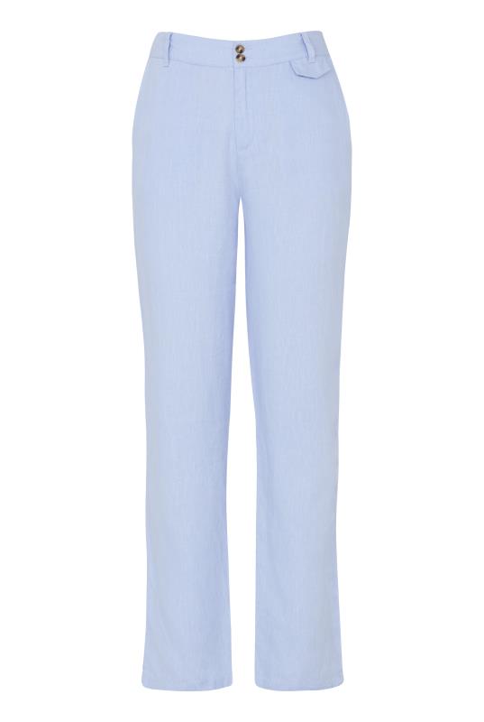 Light Blue Linen Straight Leg Trousers | Long Tall Sally