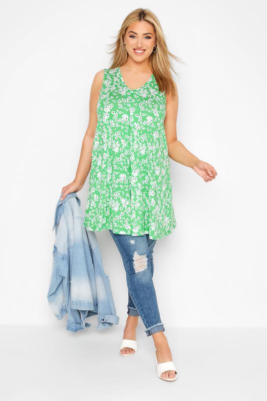 Plus Size Green Floral Swing Vest Top | Yours Clothing 2