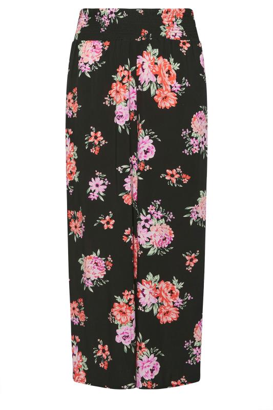 YOURS Plus Size Black Floral Bloom Print Shirred Wide Leg Trousers | Yours Clothing 5
