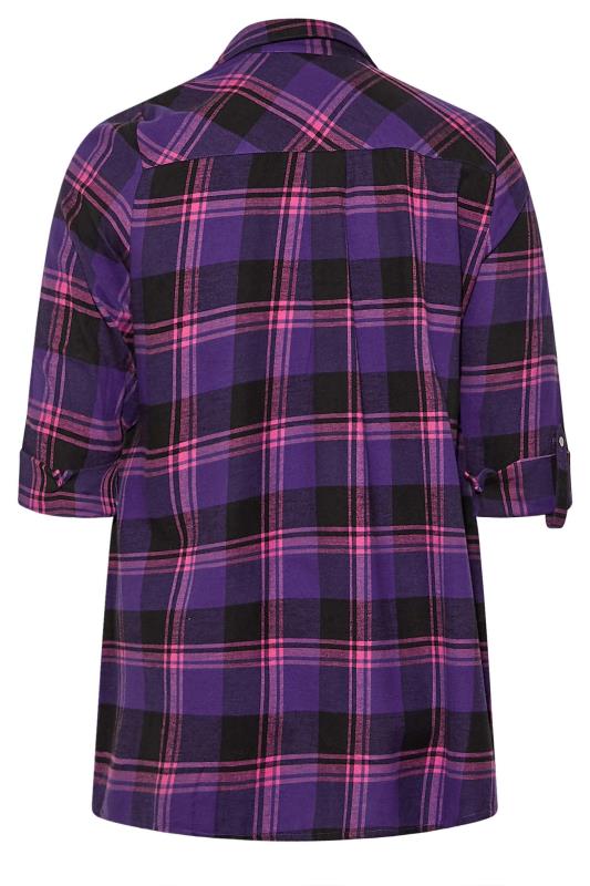 Plus Size Purple & Black Check Brushed Boyfriend Shirt | Yours Clothing 8