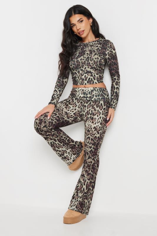 PixieGirl Petite Women's Natural Brown Leopard Print Crop Top | PixieGirl 2