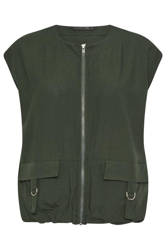 PixieGirl Petite Women's Khaki Green Cotton Gilet | PixieGirl 5