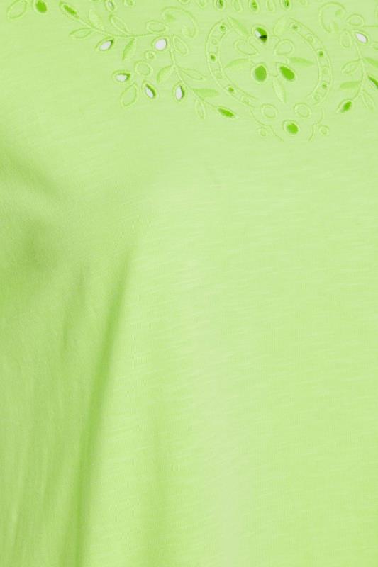 Plus Size Lime Green Broderie Anglaise Neckline T-Shirt | Yours Clothing 5